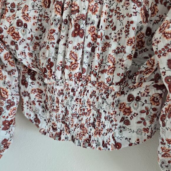 By Anthropologie Gauze Cotton Boho Floral Cropped Top Size S Cottagecore - Picture 5 of 8